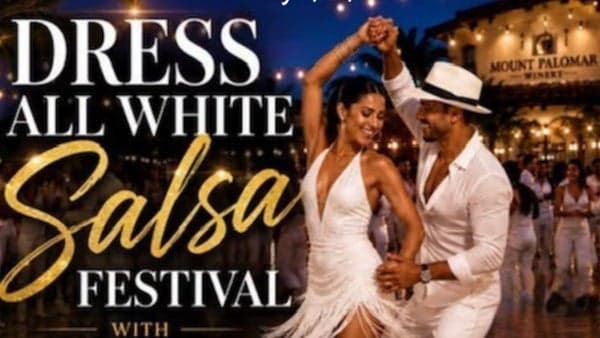 Saturday Salsa Dress All White at Mount Palomar Winery. Get your tickets
