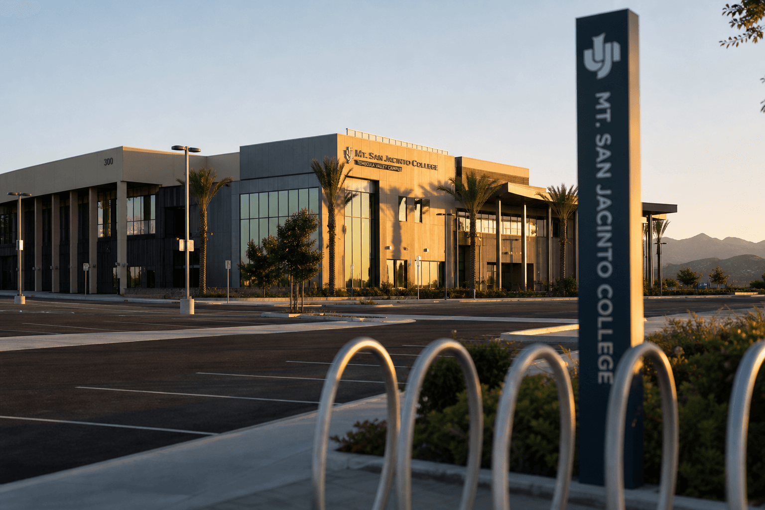 Trade school Temecula campus building at dusk
