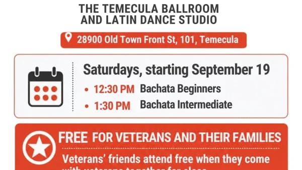 FREE Bachata classes in Temecula for veterans, their families and friends